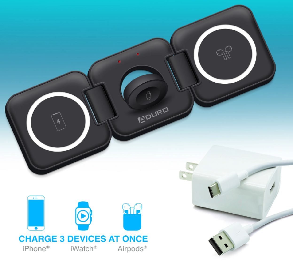 Refurbished Aduro PowerUp Trinity 3-IN-1 Wireless Charging for Apple product - Reebelo US