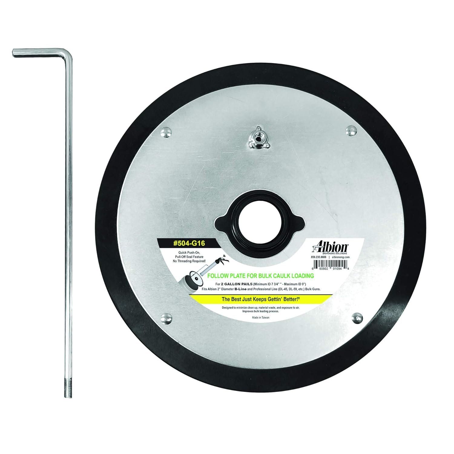Albion Engineering 504-G16 Slip-on Follow Plate for 2 Gallon Pail (No Threading) - Silver