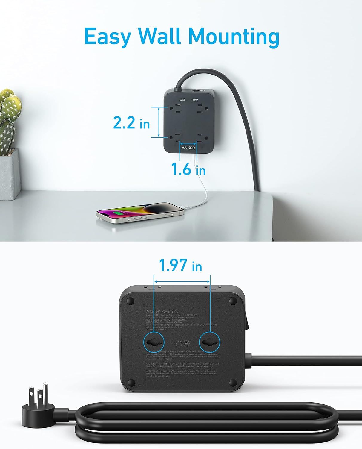 Refurbished Anker 341 USB Power Strip 5ft | A9183 - Reebelo US