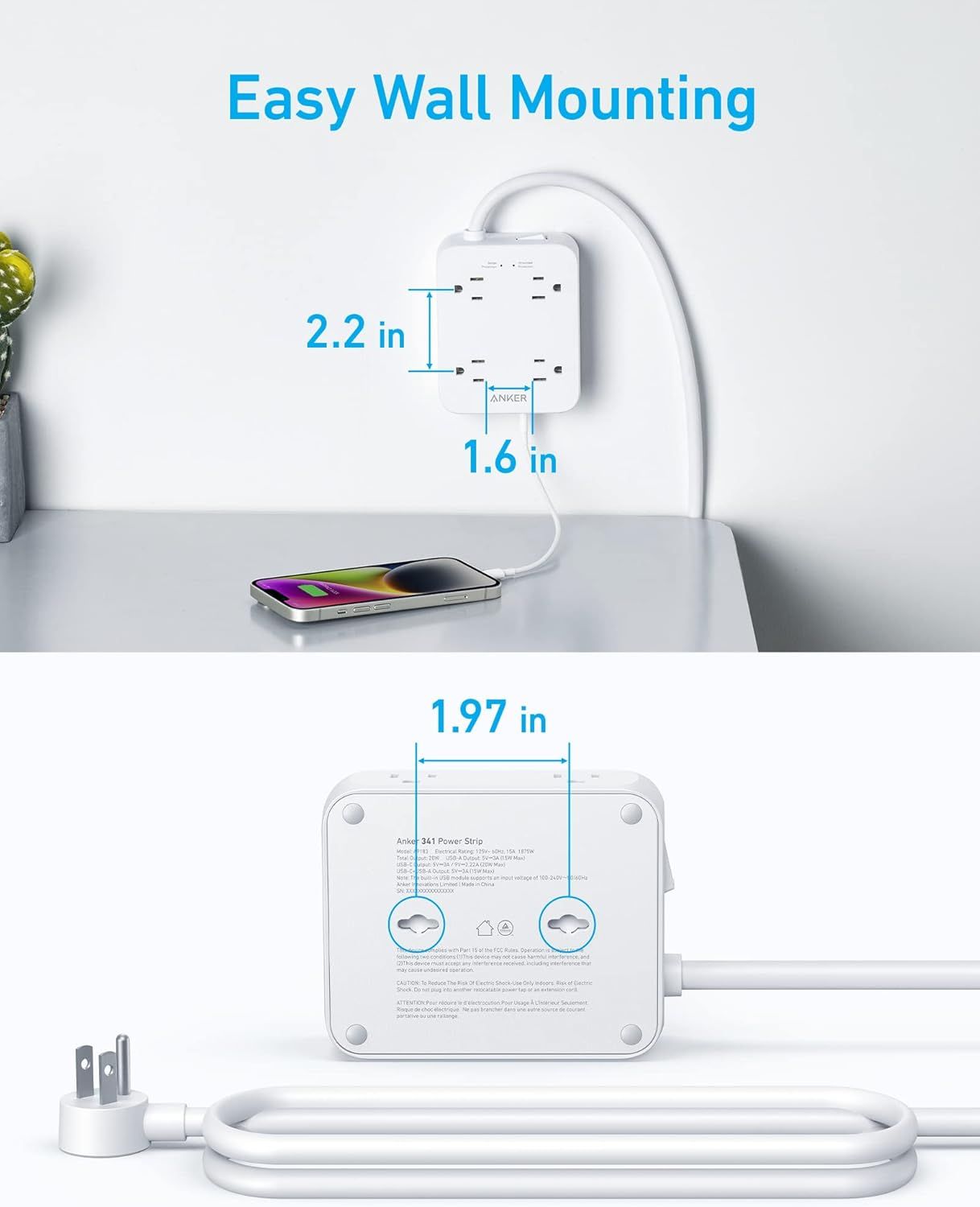 Refurbished Anker 341 USB Power Strip 5ft | A9183 - Reebelo US