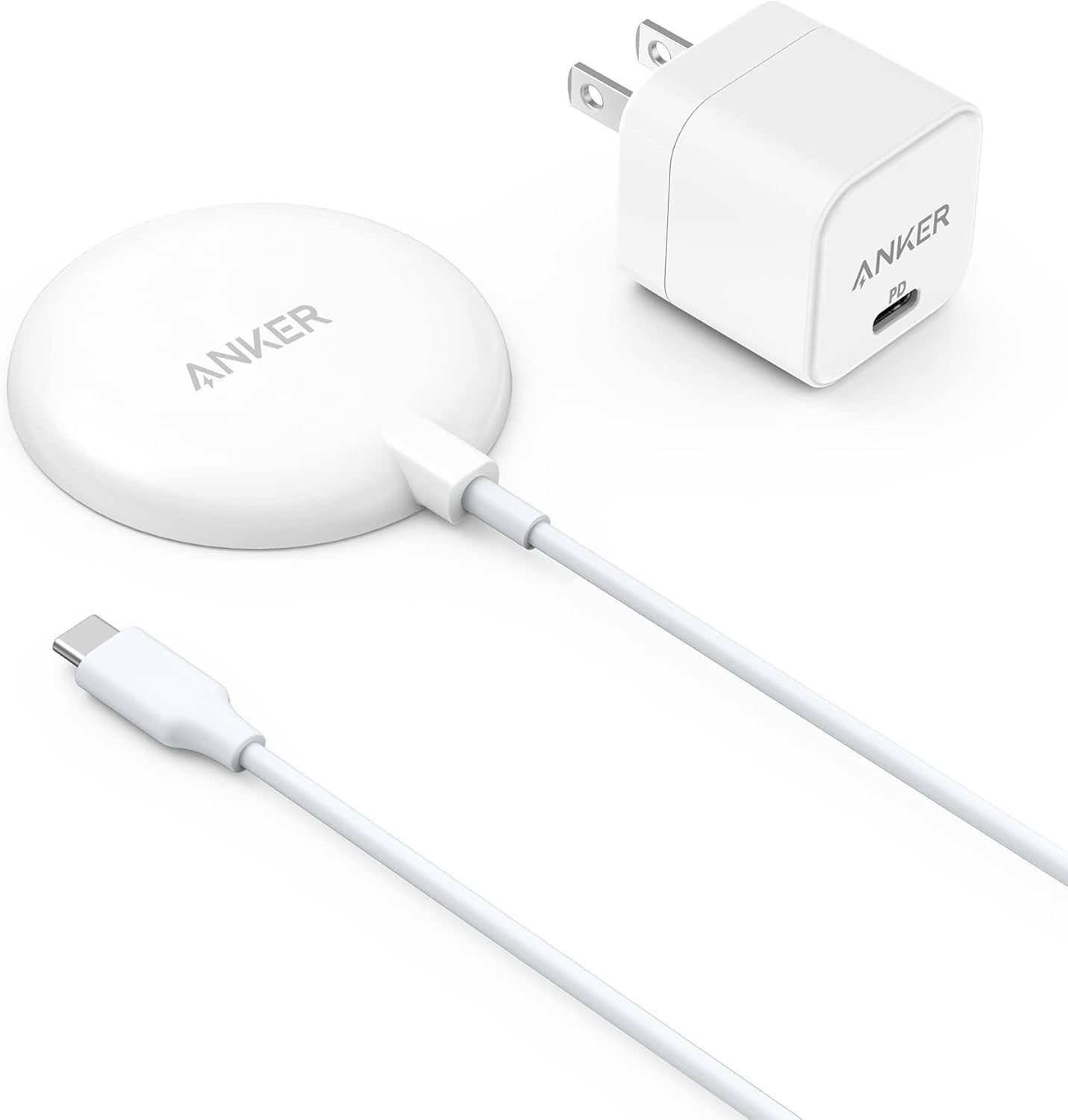 Refurbished Anker 7.5W Magnetic Wireless Charger USB-C with 5 ft Built-in Cable and 20W Adapter - Reebelo US