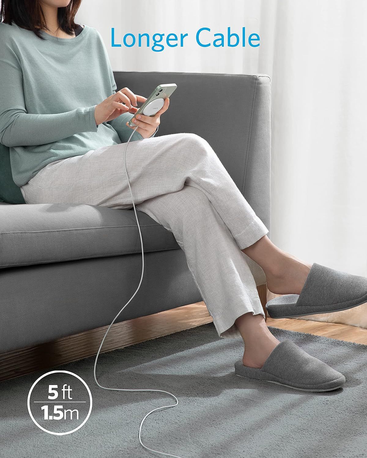 Refurbished Anker 7.5W Magnetic Wireless Charger USB-C with 5 ft Built-in Cable and 20W Adapter - Reebelo US