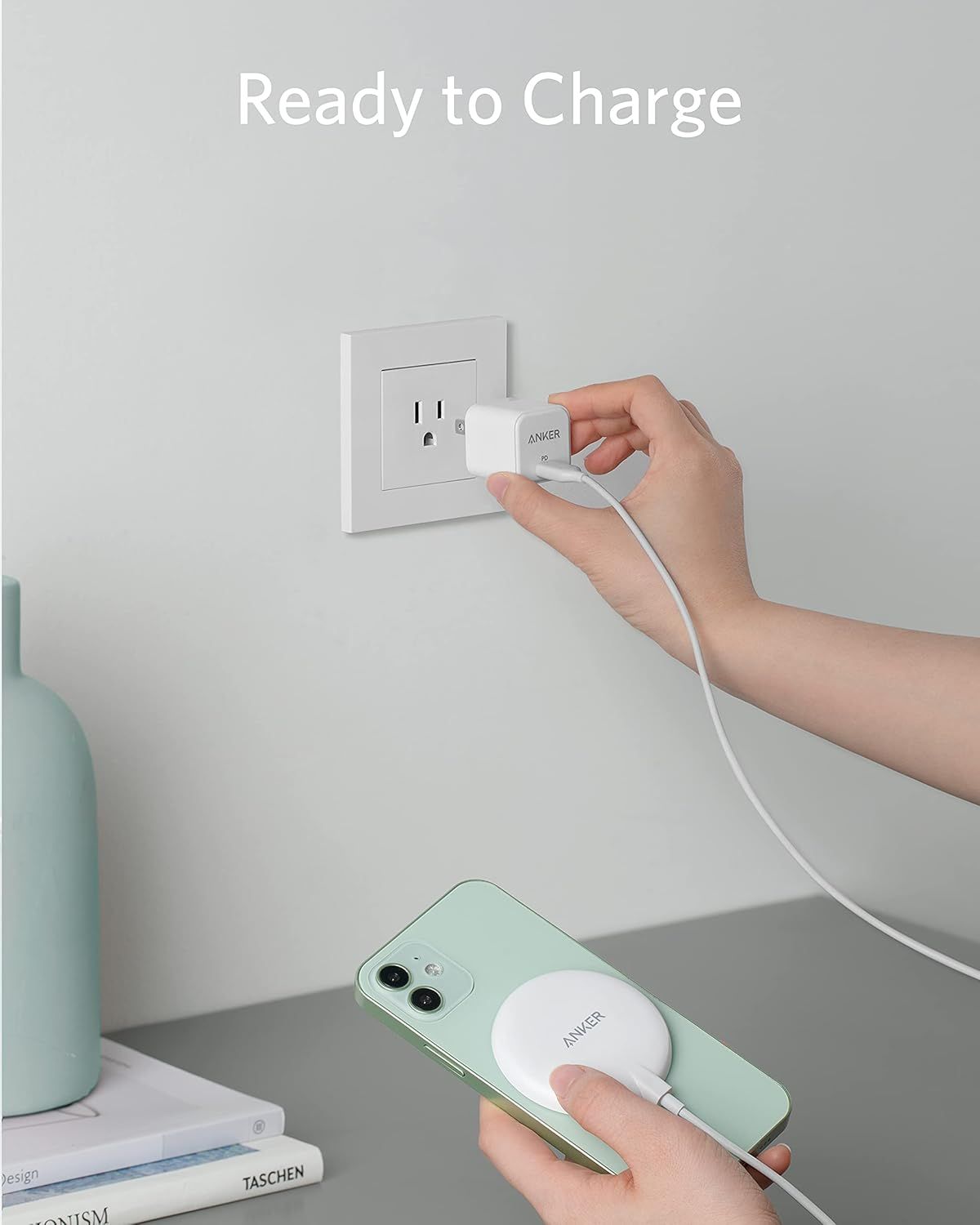 Refurbished Anker 7.5W Magnetic Wireless Charger USB-C with 5 ft Built-in Cable and 20W Adapter - Reebelo US
