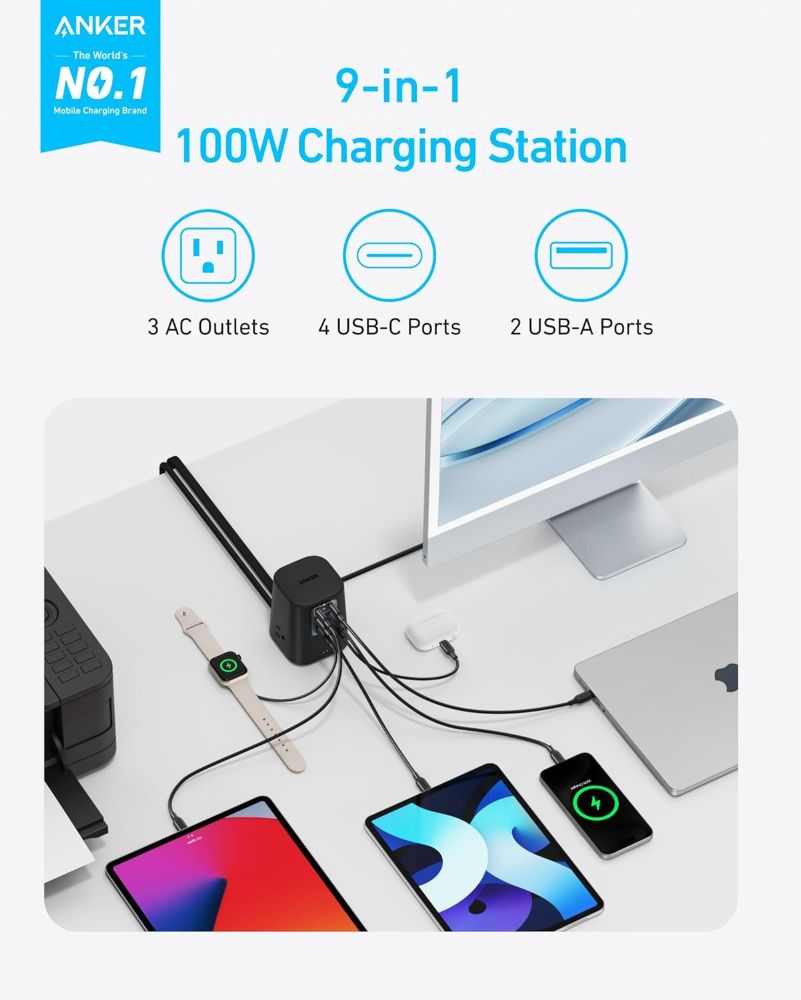 Refurbished Anker Charging Station 9-in-1 (100W) 5ft | A91C6 - Reebelo US