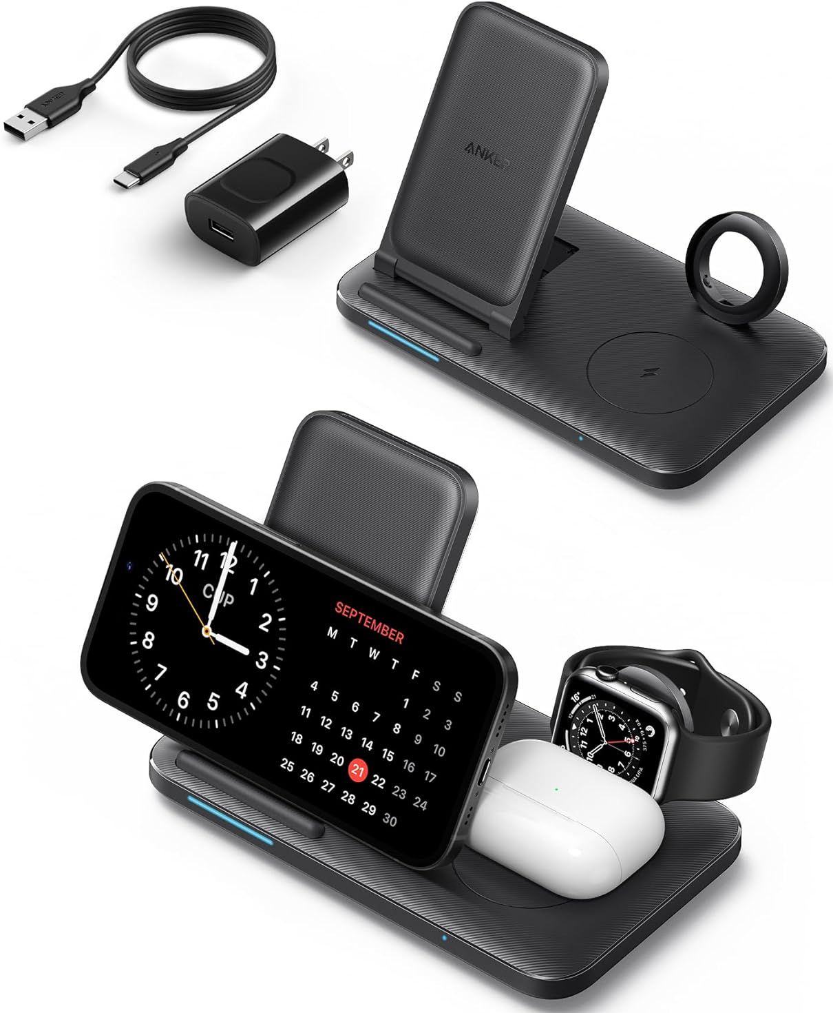 Refurbished Anker Foldable 3-in-1 Wireless Charging Station with Adapter (BDGH4715) - Reebelo US