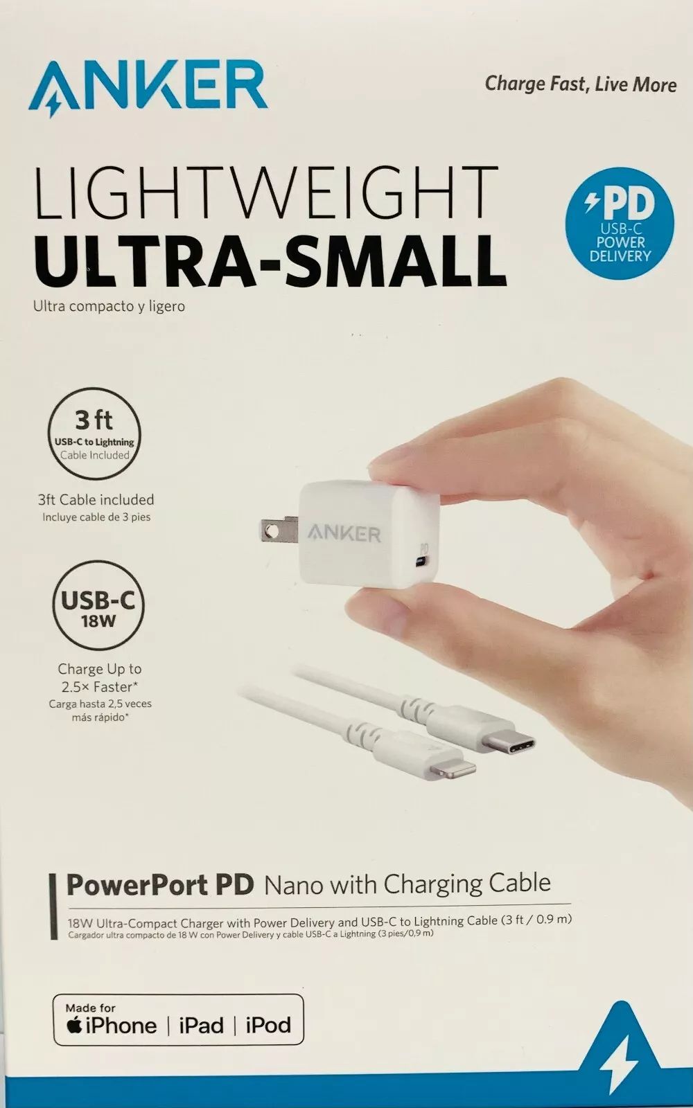 Anker Lightweight Ultra-Small 18W USB-C PowerPort PD Nano Charging Cable