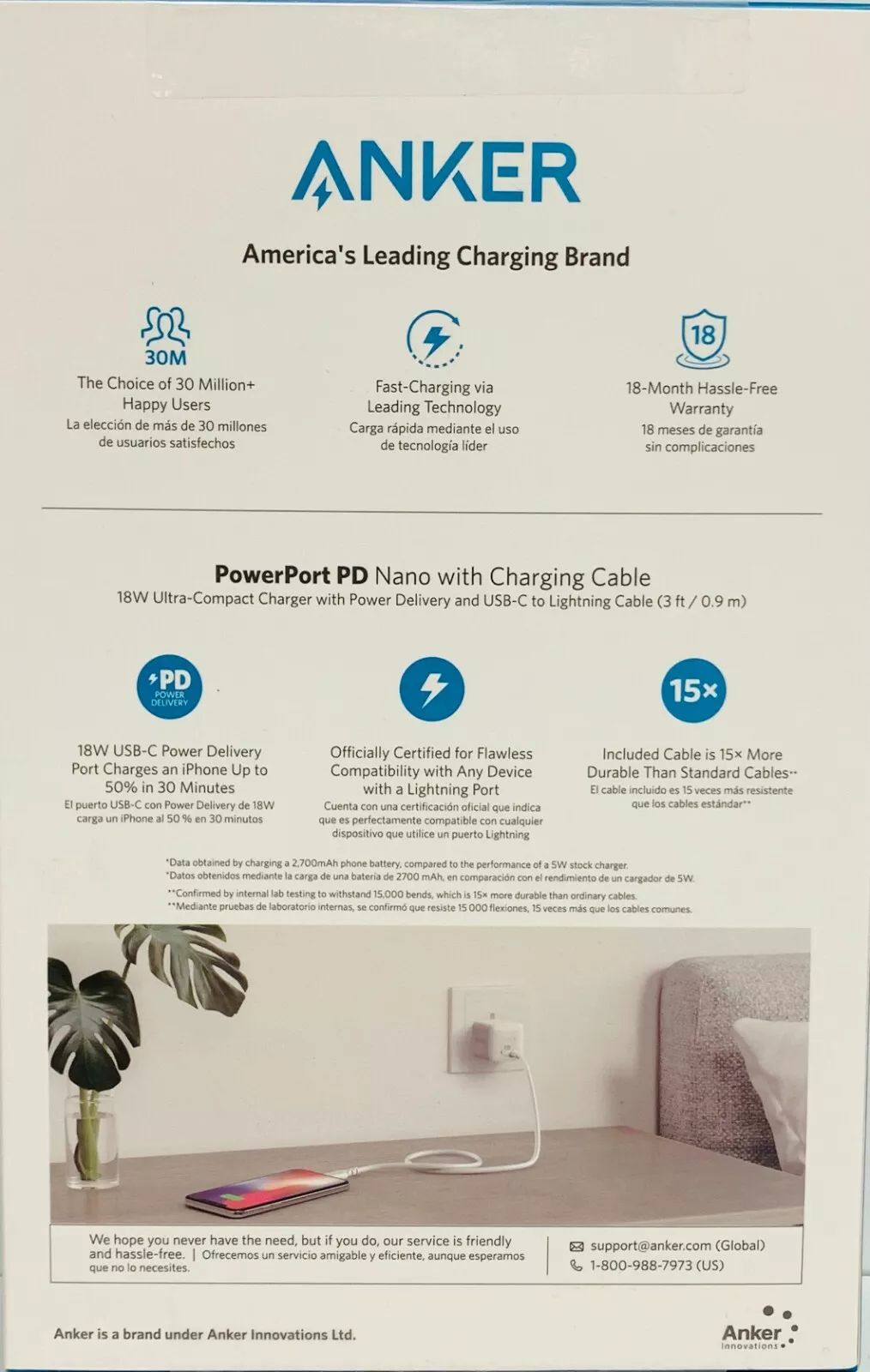 Refurbished Anker Lightweight Ultra-Small 18W USB-C PowerPort PD Nano Charging Cable - Reebelo US