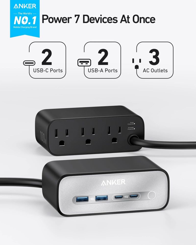 Refurbished Anker Charging Station 7-in-1 (100W) 5ft | A91C4 - Reebelo US