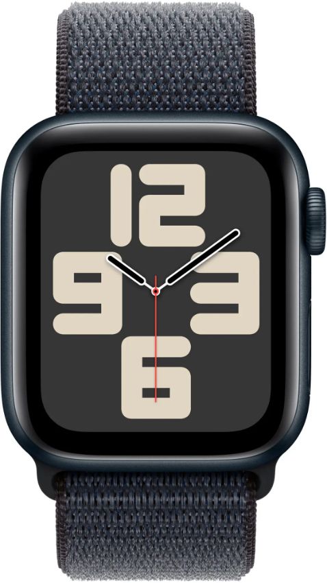 Apple Watch SE 2nd Gen (2022) (Cellular + GPS) - 32GB - 44mm - Midnight Aluminum Case with Ink Textile Sport Loop Band - One Size
