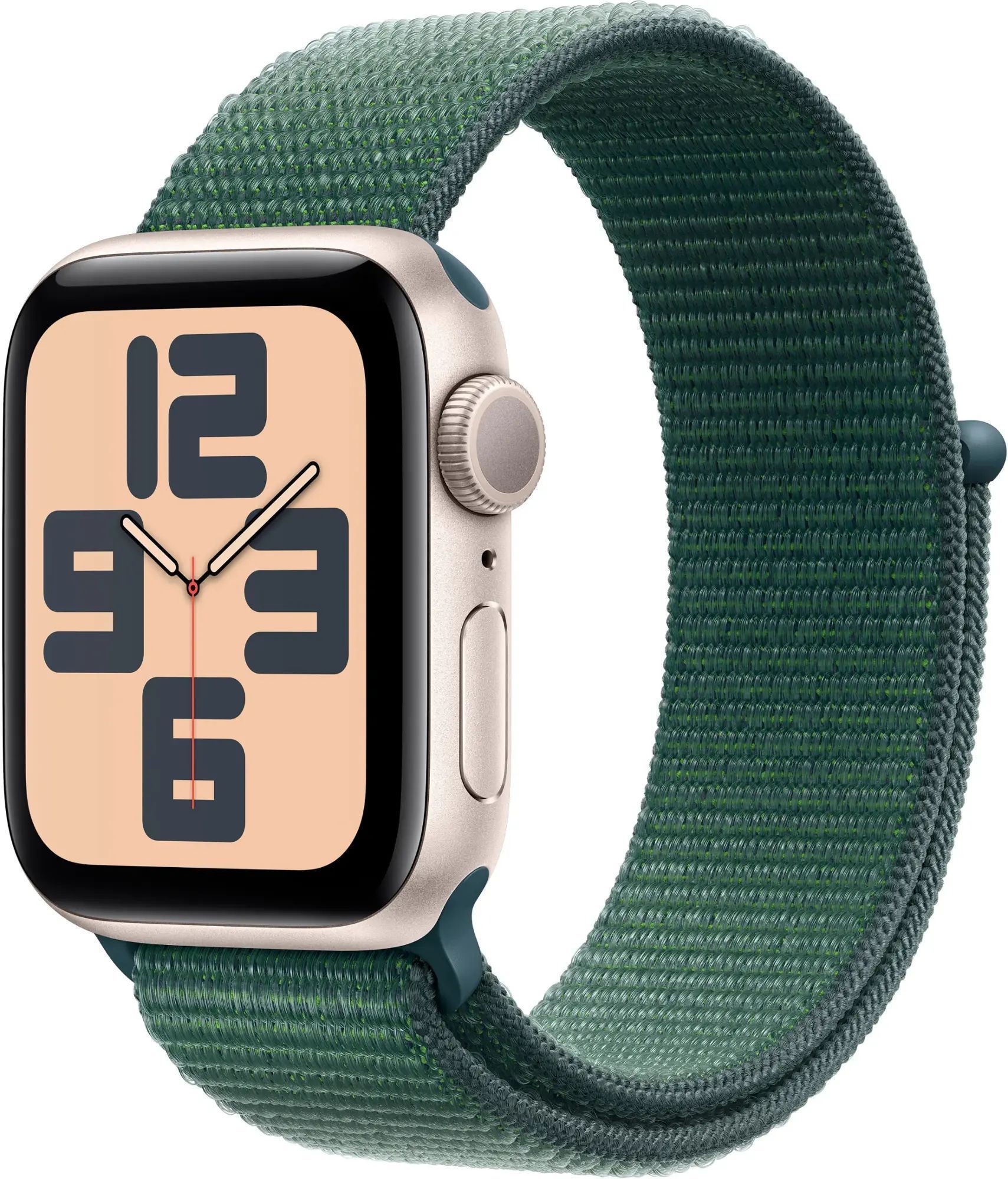 Apple Watch SE 2nd Gen (2022) (Cellular + GPS) - 32GB - 44mm - Starlight Aluminum Case with Lake Green Rubber Sport Loop Band - One Size