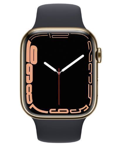 Apple Watch Series 7 (Cellular + GPS) - 32GB - 45mm - Gold Stainless Steel Case with Midnight Rubber Sport Band