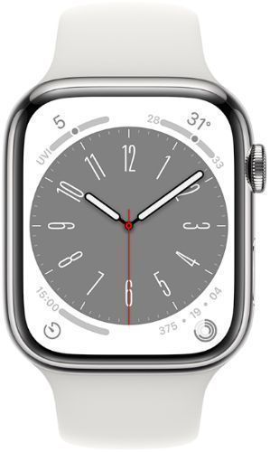 Apple Watch Series 8 (Cellular + GPS) - 32GB - 41mm - Silver Stainless Steel Case with White Rubber Sport Band