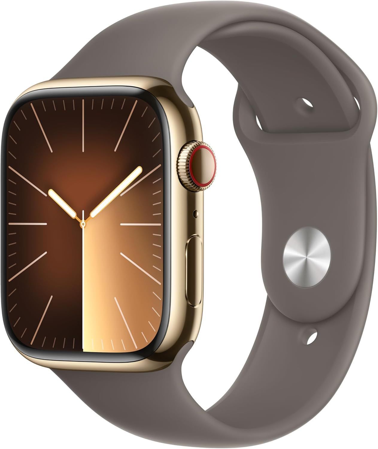 Apple Watch Series 9 (Cellular + GPS) - 64GB - 45mm - Gold Stainless Steel Case with Clay Stainless Steel Sport Band - Medium/Large Size
