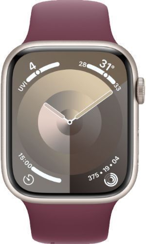 Apple Watch Series 9 (GPS) - 64GB - 41mm - Starlight Aluminum Case with Mulberry Rubber Sport Band - Medium/Large Size