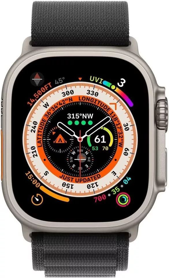 Apple Watch Ultra (Cellular + GPS) - 32GB - 49mm - Titanium Titanium Case with Orange Textile Alpine Loop Band - Large Size