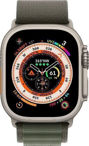 Apple Watch Ultra (Cellular + GPS) - 32GB - 49mm - Titanium Titanium Case with Green Textile Alpine Loop Band - Large Size