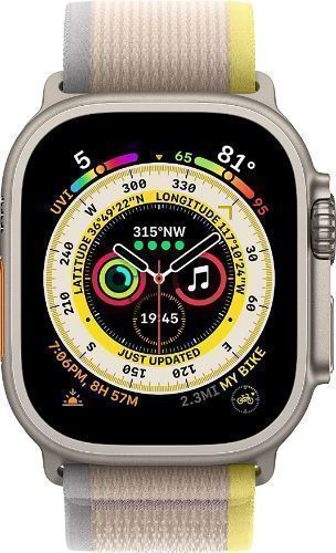 Apple Watch Ultra (Cellular + GPS) - 32GB - 49mm - Titanium Titanium Case with Yellow/Beige Rubber Trail Loop Band - One Size