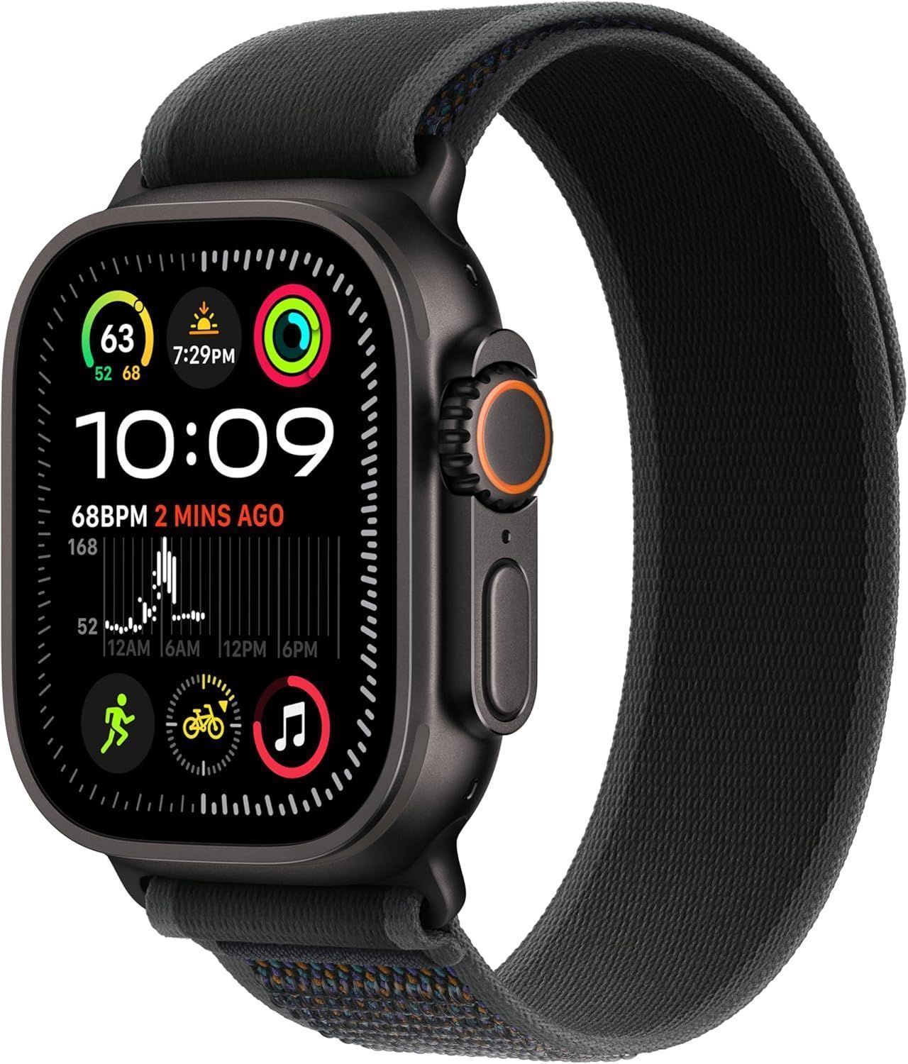 Apple Watch Ultra 2 (Cellular + GPS) - 64GB - 49mm - Black Titanium Case with Black Textile Trail Loop Band - One Size