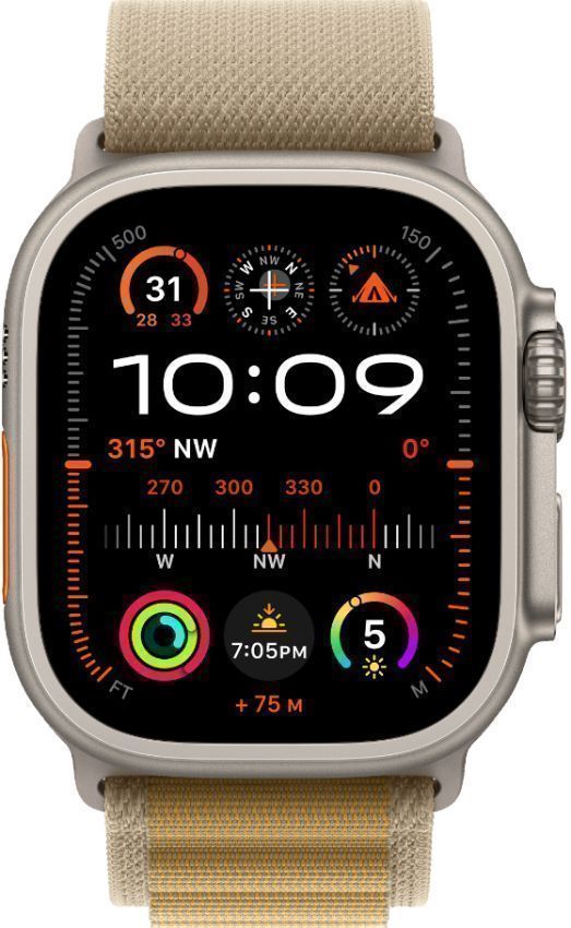 Apple Watch Ultra 2 (Cellular + GPS) - 64GB - 49mm - Titanium Titanium Case with Tan Textile Alpine Loop Band - Medium Size