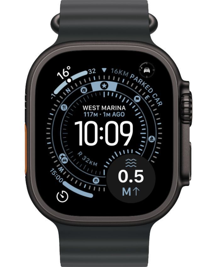 Apple Watch Ultra 3 - 64GB - 49mm - Black Titanium Case with Black Fluoroelastomer Ocean Band - Large Size