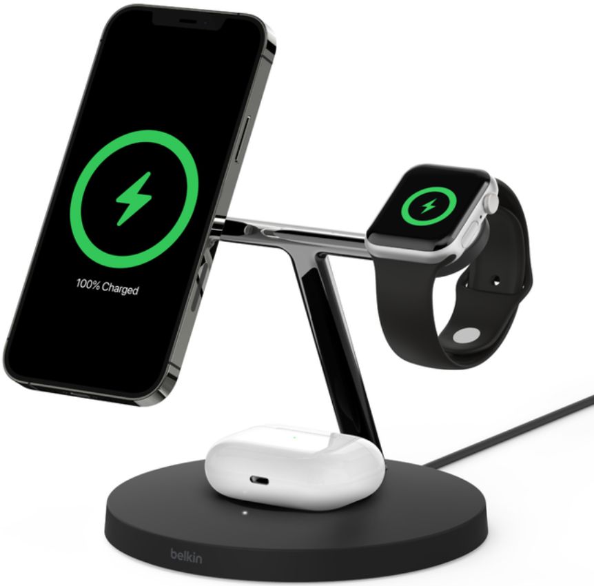 Refurbished Belkin BoostCharge 3-in-1 Wireless Charger with MagSafe 15W - Reebelo US