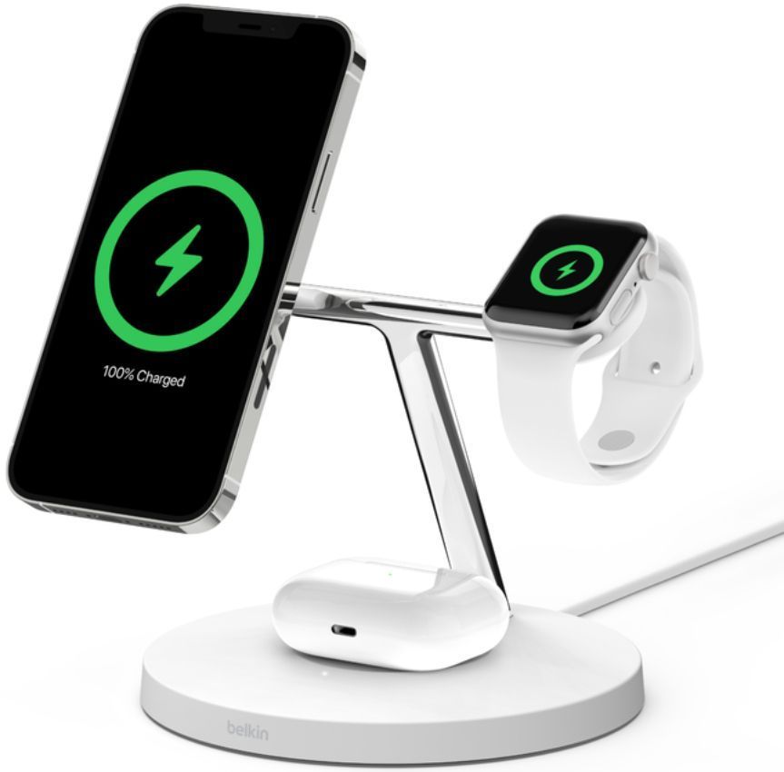 Refurbished Belkin BoostCharge 3-in-1 Wireless Charger with MagSafe 15W - Reebelo US