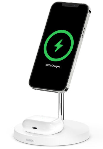 Belkin BOOST↑CHARGE PRO 2-in-1 Wireless Charger Stand with MagSafe 15W - White