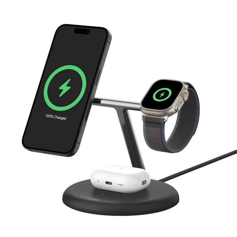 Belkin BoostCharge Pro 3-in-1 Magnetic 15W Charging Stand - Black