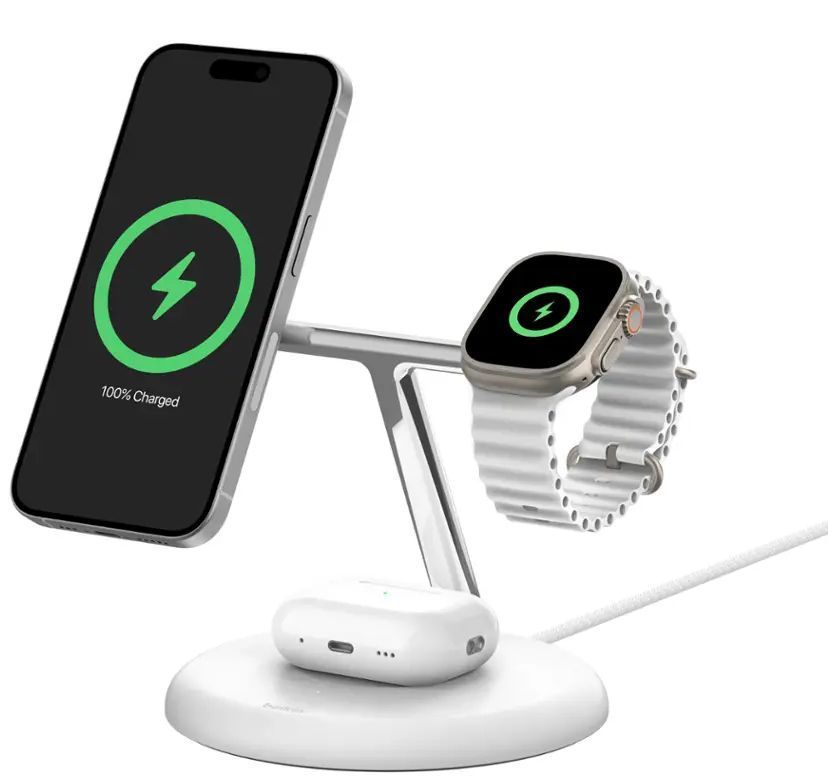 Refurbished Belkin BoostCharge Pro 3-in-1 Magnetic 15W Charging Stand  - Reebelo US