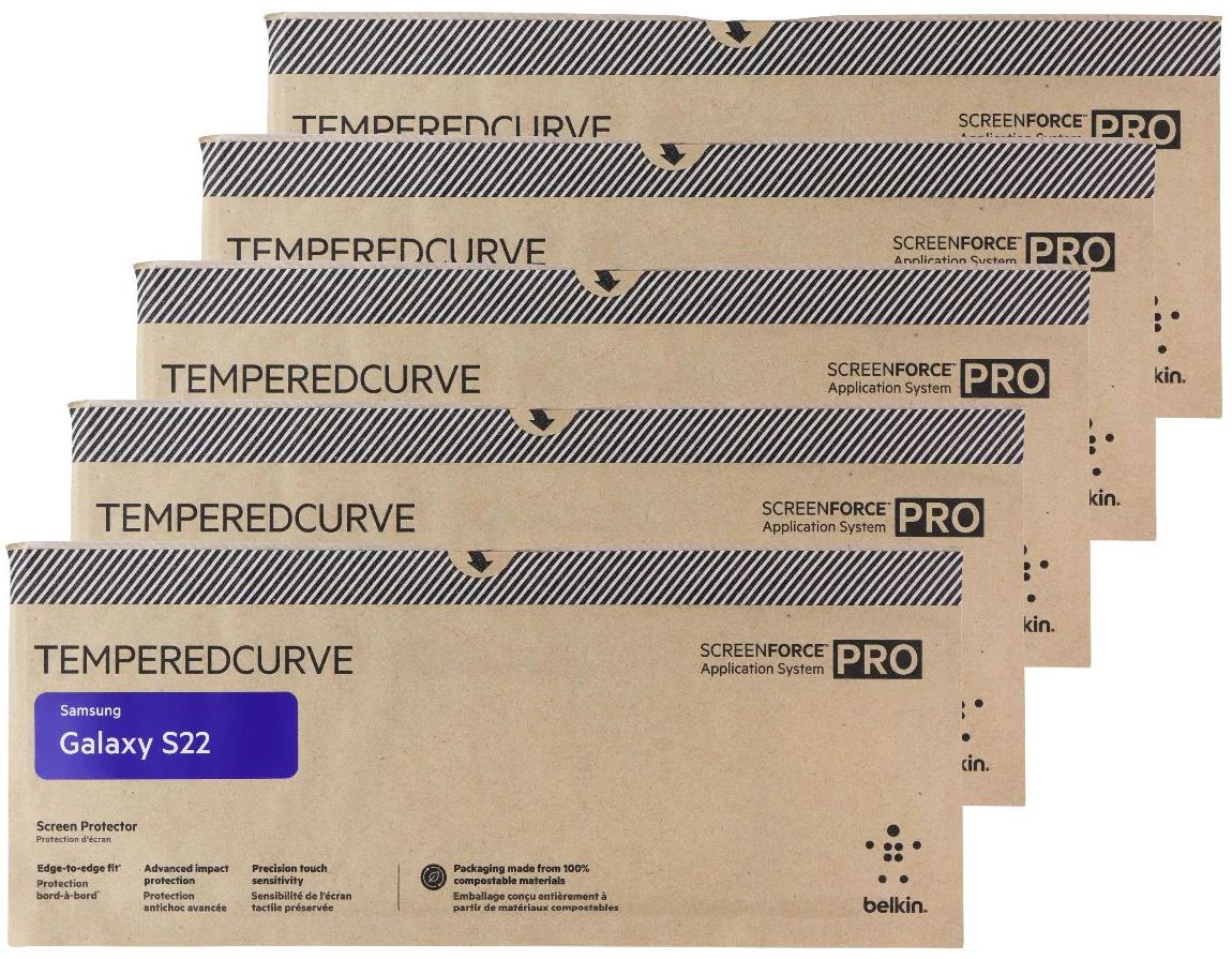 Belkin ScreenForce Pro TemperedCurve Screen Protector for Galaxy S22 (5-Pack) - Reebelo US