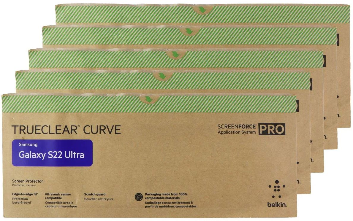 Belkin ScreenForce Pro TrueClear Curve for Galaxy S22 Ultra (5-Pack) - Clear