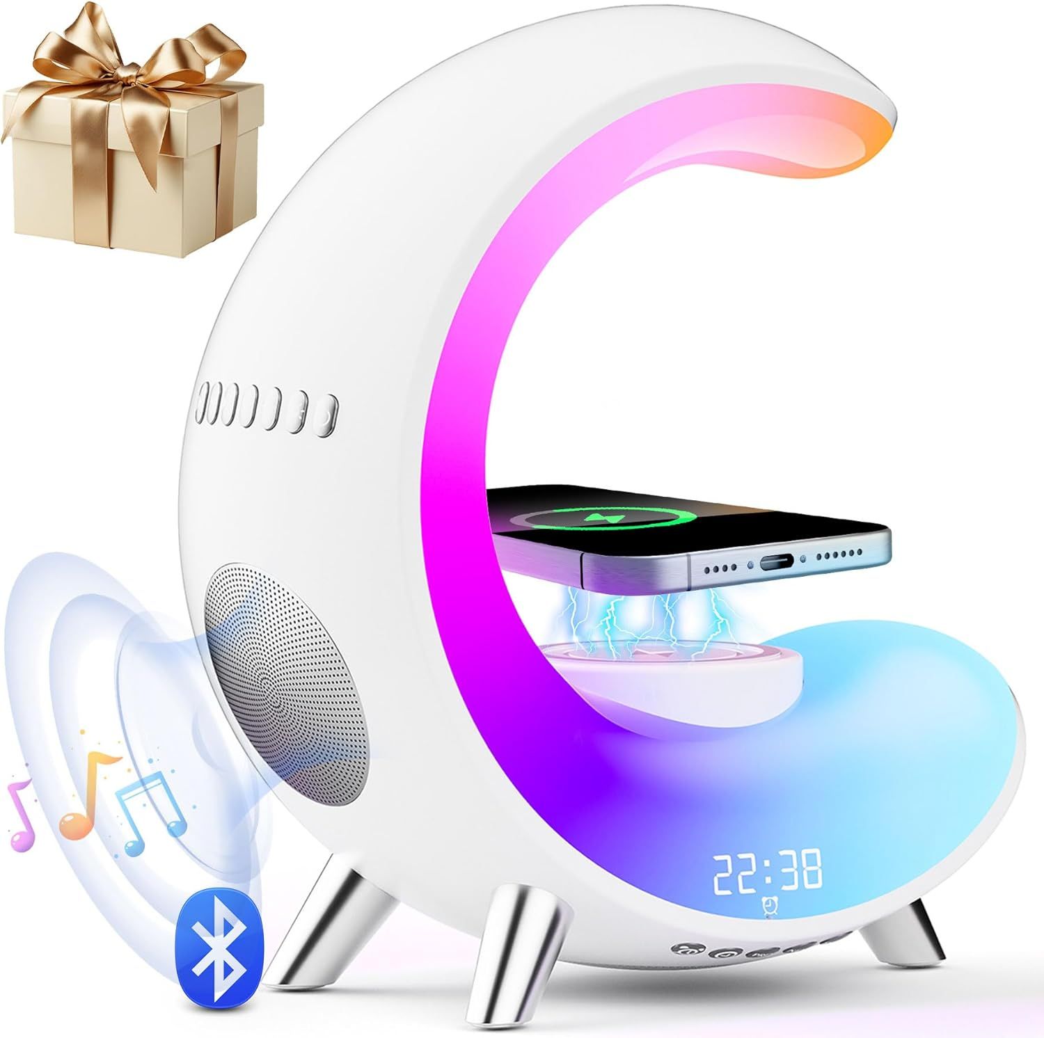 Burlan Multifunctional Bluetooth Speaker with Table Lamp - White