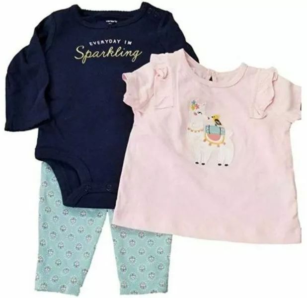 Carter's 3 Piece Playwear Set Pink Llama 9m