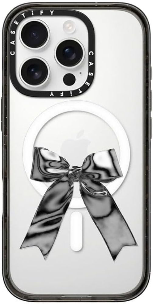 CASETiFY Impact Clear Phone Case with MagSafe for iPhone 16 Pro - Metallic Ribbon - Like New
