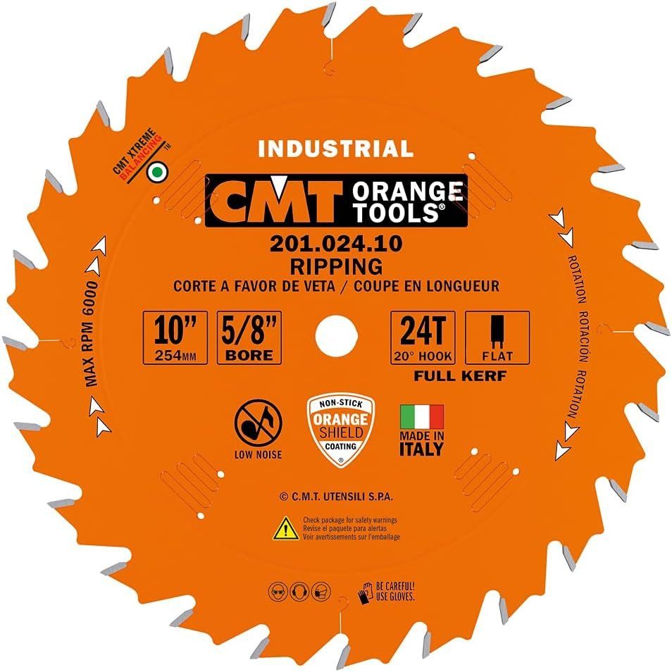 CMT 201.024.10 Industrial Ripping Saw Blade 10" x 24 Teeth FTG Grind with 5/8" Bore - Orange