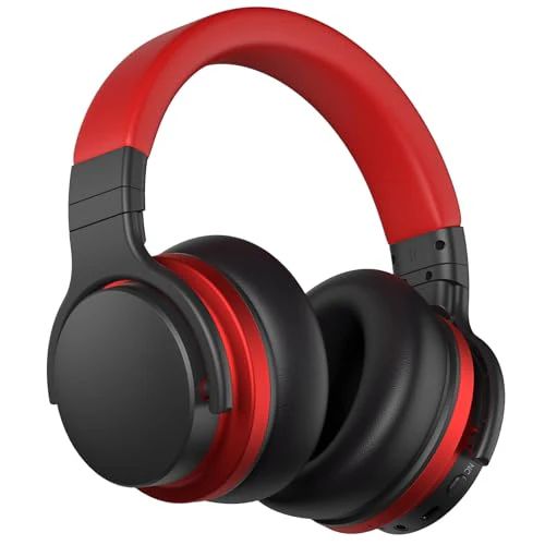 Commalta Active Noise Cancelling Headphones Over Ear Bluetooth - Deep Red