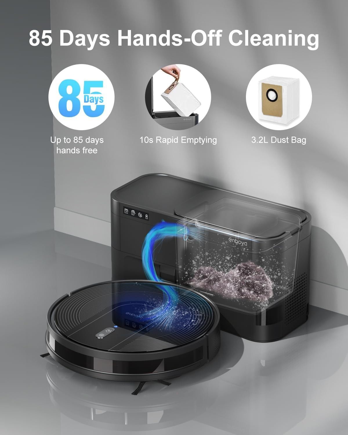 Refurbished Enboya D60+ Robot Vacuum Cleaner with Self-Empty Base 9000Pa - Reebelo US
