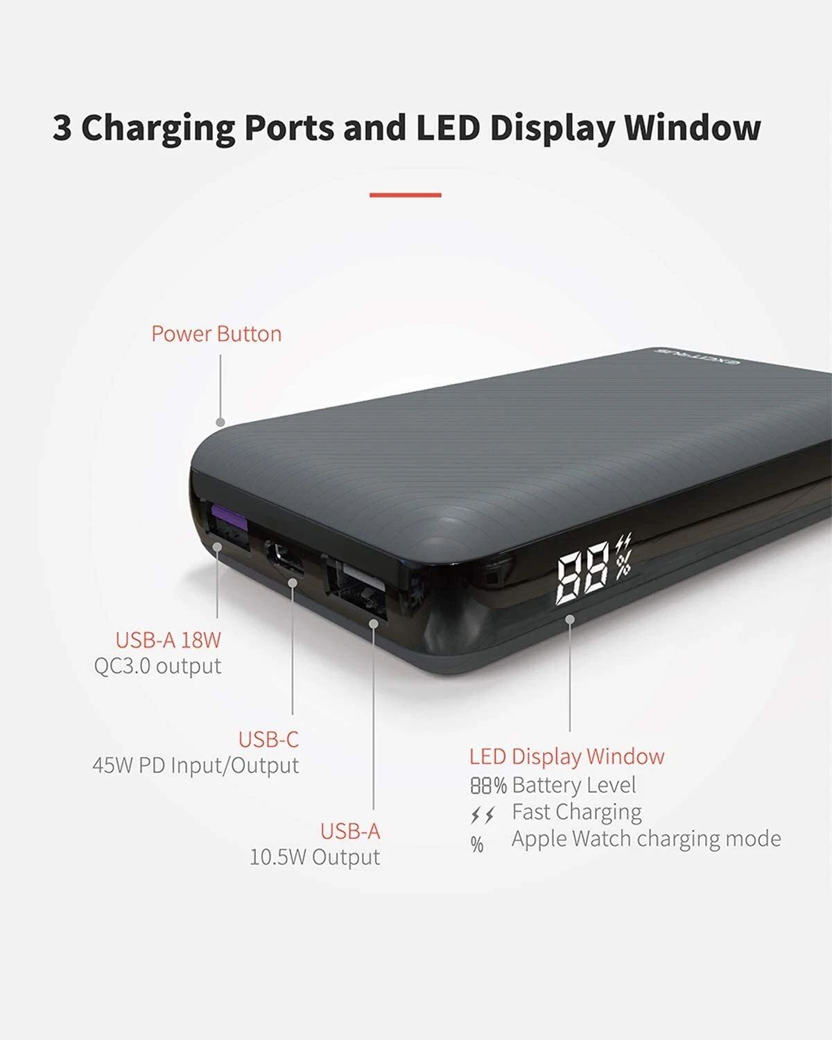 Refurbished EXCITRUS 9600mAh 45W Power Bank (PD-45960) - Reebelo US