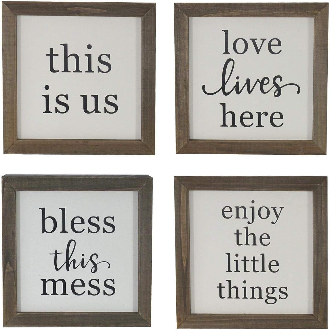 Farmhouse Set of 4 Handmade Rustic Wood Signs with Meaningful Quote - Brown