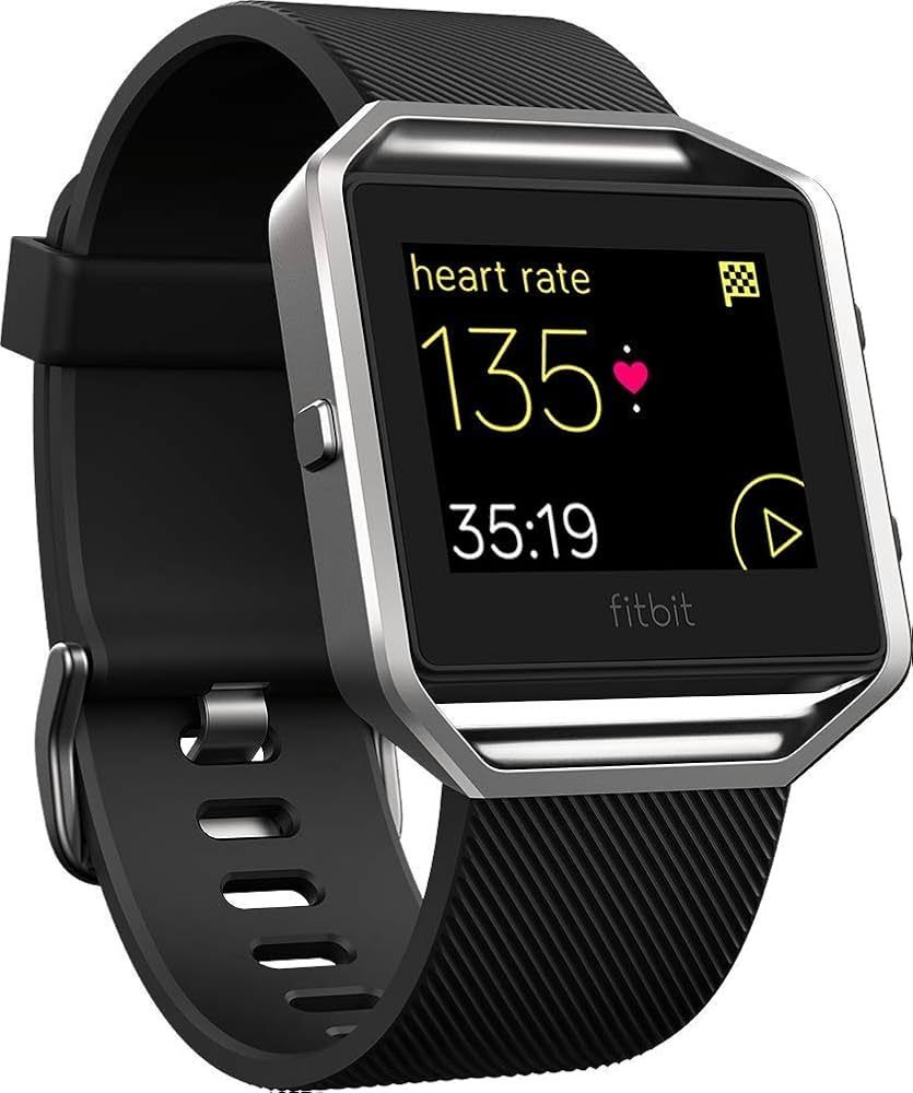 Fitbit Blaze Fitness Watch - Silver Stainless Steel Case with Black Elastomer Elastomer - Large Size