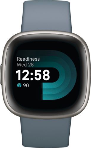 Fitbit Versa 4 Health and Fitness Smartwatch - 40mm - Platinum Aluminum Case with Waterfall Blue Elastomer Classic Band