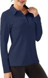 FKEEP Women Long Sleeve Polo Shirt Golf Sport Athletic Top - L - Dark Blue