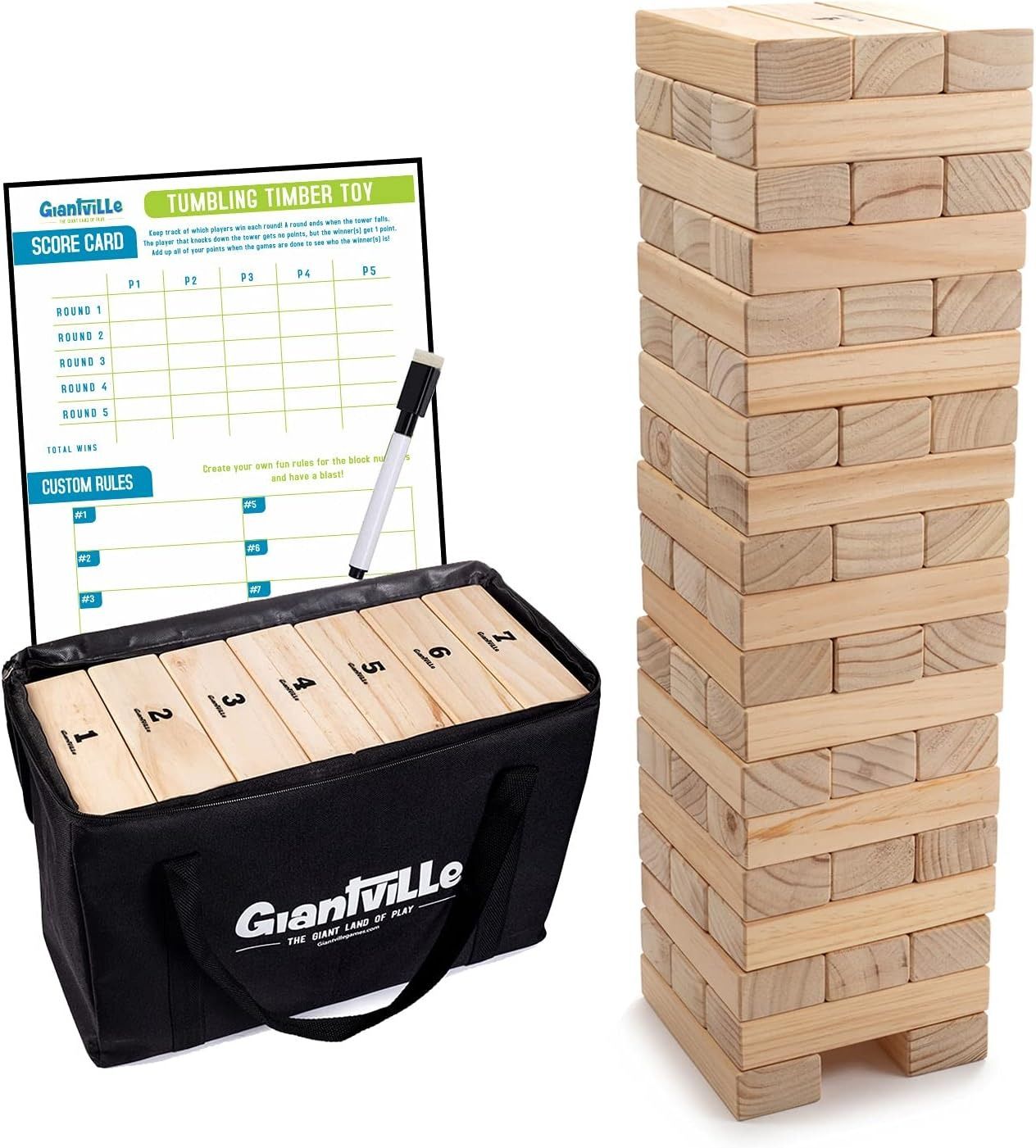 Giantville Giant Tumbling Timber Toy Pine Wood Life-Size Blocks Tower (56-Blocks) - Wood