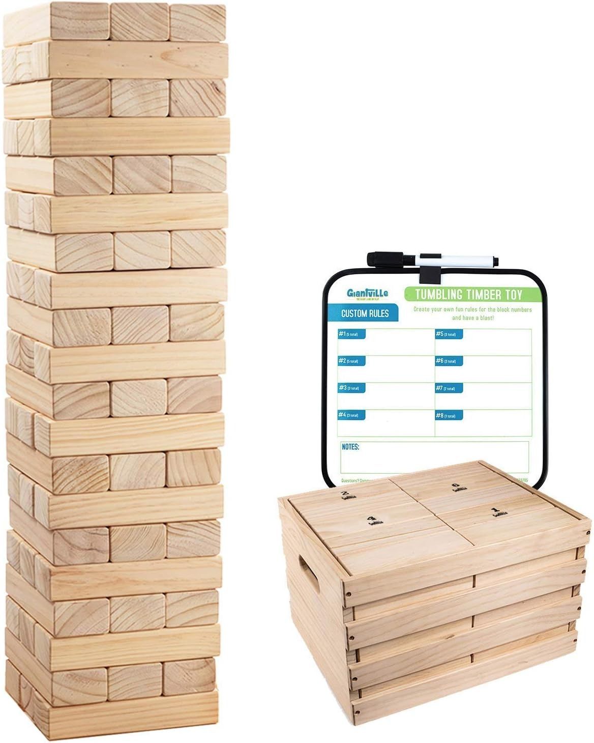 Refurbished Giantville Giant Tumbling Timber Toy Premium Pine Wood (60-Pieces) GV-25802 - Reebelo US