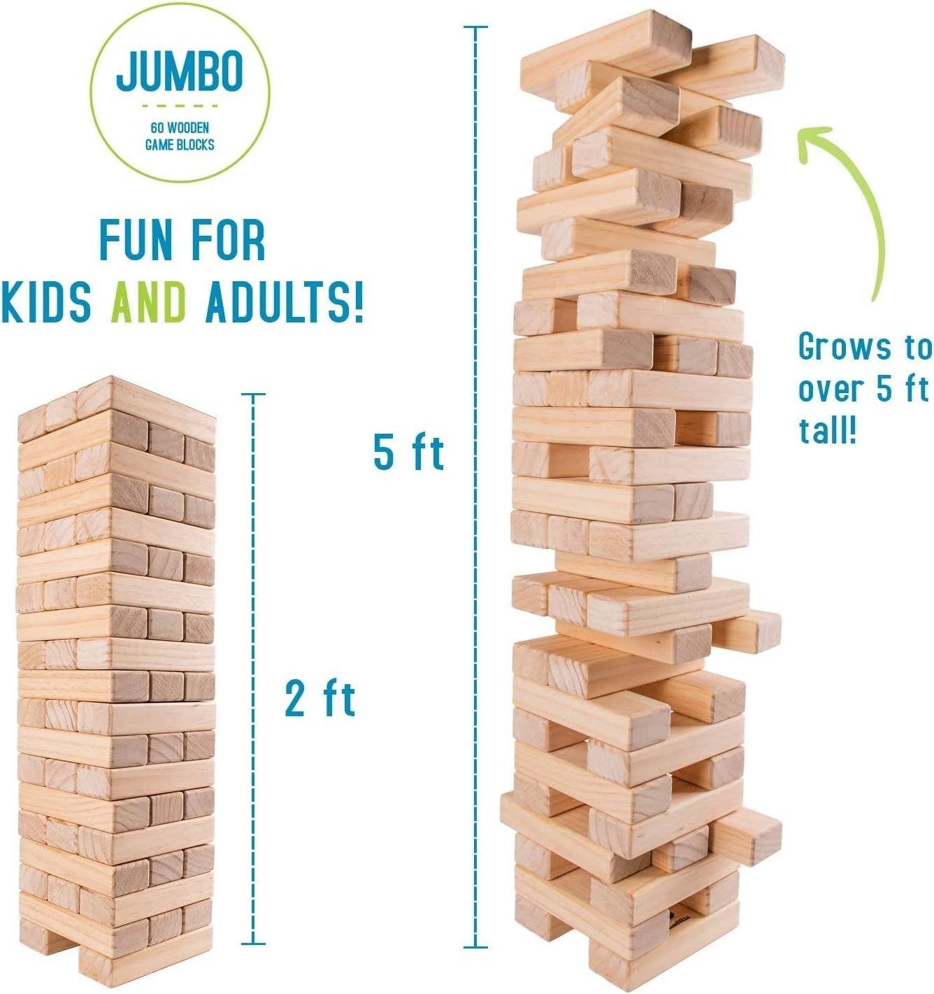 Refurbished Giantville Giant Tumbling Timber Toy Premium Pine Wood (60-Pieces) GV-25802 - Reebelo US