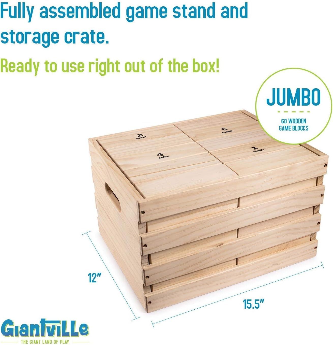Refurbished Giantville Giant Tumbling Timber Toy Premium Pine Wood (60-Pieces) GV-25802 - Reebelo US