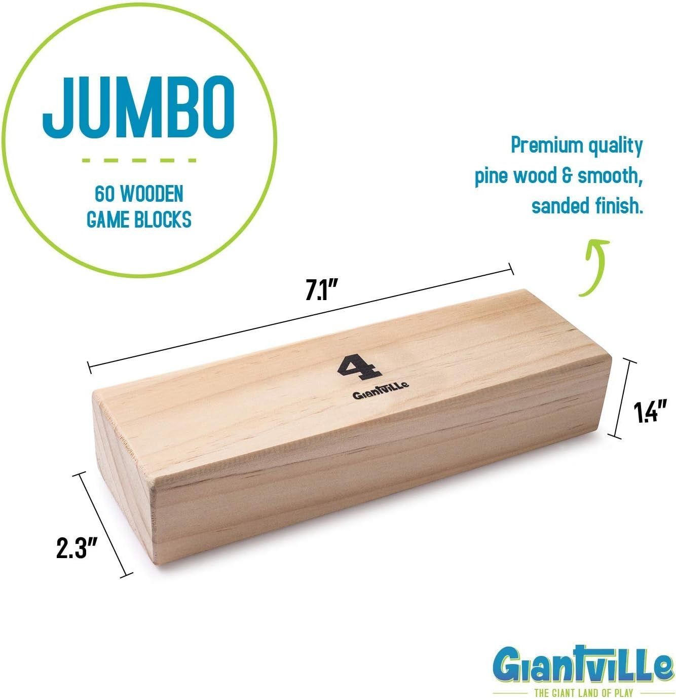 Refurbished Giantville Giant Tumbling Timber Toy Premium Pine Wood (60-Pieces) GV-25802 - Reebelo US
