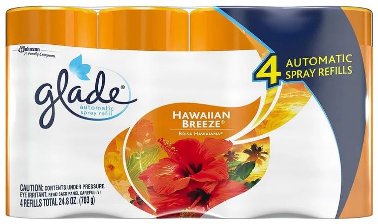 Glade Automatic Spray Refill Hawaiian Breeze 6.2oz/175g (4-Pack) - Orange