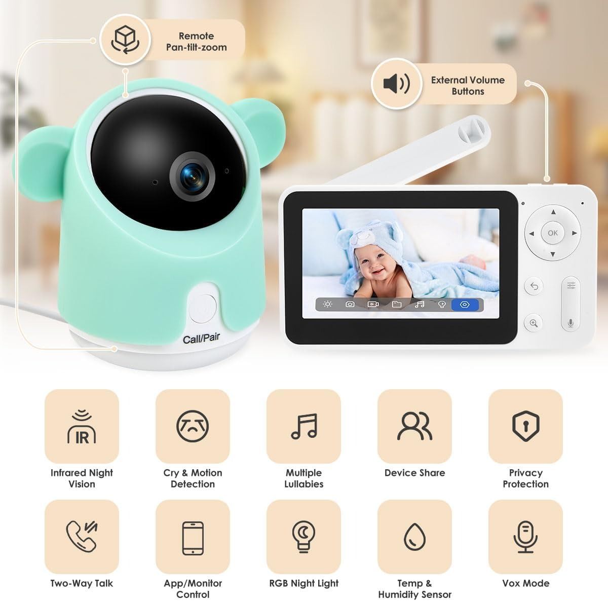 Refurbished GMK Baby Monitor with Camera and Audio 1080P Baby Camera Monitor - Reebelo US