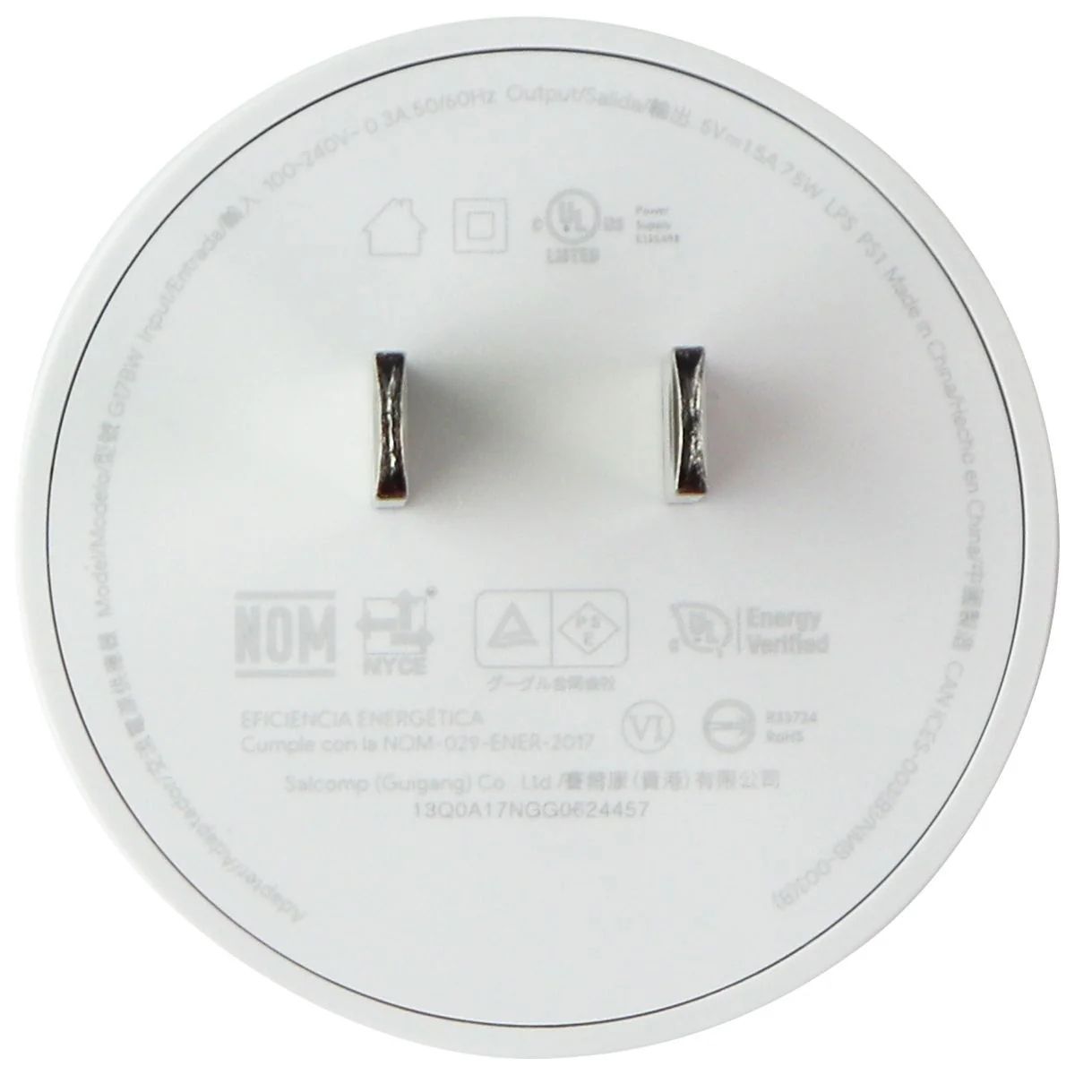 Refurbished Google (5V/1.5A) 7.5W Single USB Round Wall Adapter/Charger (G17BW) - Reebelo US